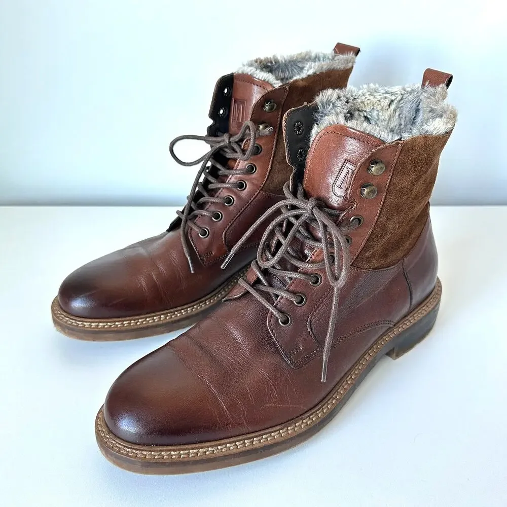 Bruno Magli Cerone Brown Leather Lace Up Boots Size 9.5 M